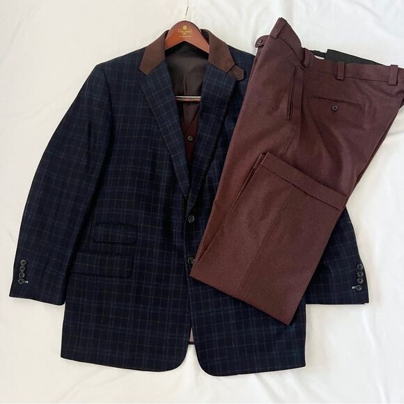 tom james Other - Tom James Holland & Sherry 3 piece suit wool blue rust red 48R pants 40 x 30